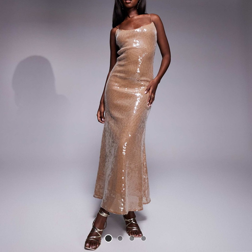 Bardot Sequin Maxi Dress in Light Taupe